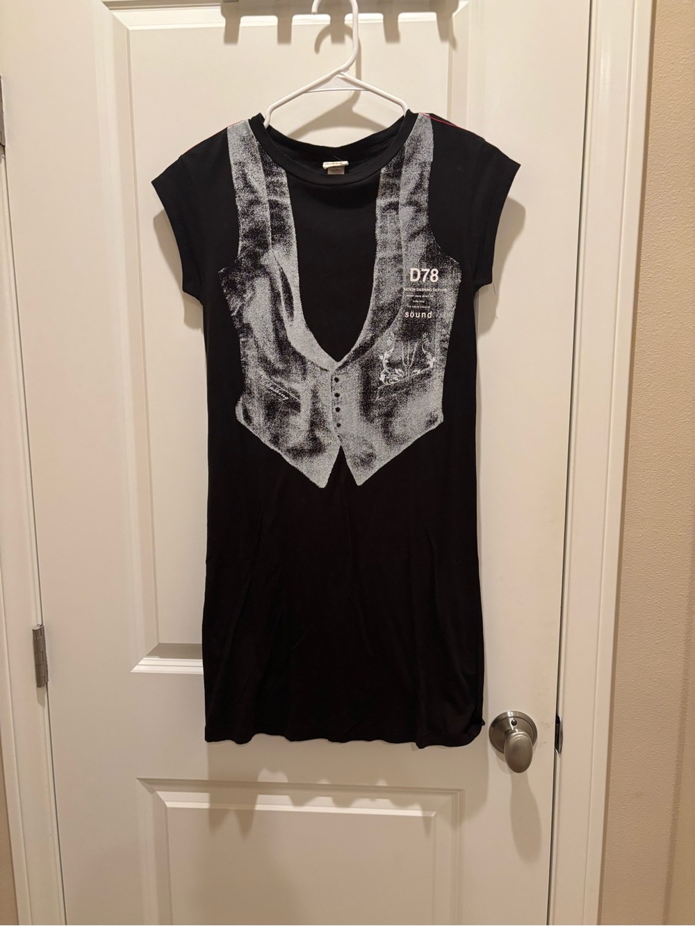 Vintage Diesel D78 Y2K Graphic Long Tee Dress Black Vest Print
